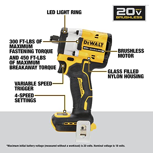 DEWALT 20V MAX Cordless 1/2" Impact Wrench, 8-Piece Set