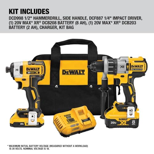 DEWALT 20V MAX XR Cordless Drill Combo Kit, Hammer Drill & Impact Driver with Battery and Charger Included, Power Detect Technology (DCK299D1W1)