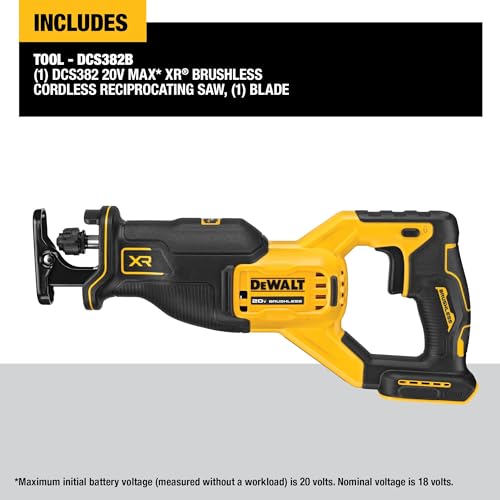 DEWALT 20V MAX XR Reciprocating Saw, Cordless, 2-Finger Variable Trigger, Keyless Blade Clamp, Bare Tool Only (DCS382B)